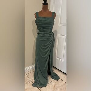 Azazie Teal Maxi Dress with Ruched Bodice